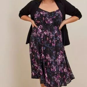 torrid black floral Midi Chiffon Pleated Dress NWT 3x